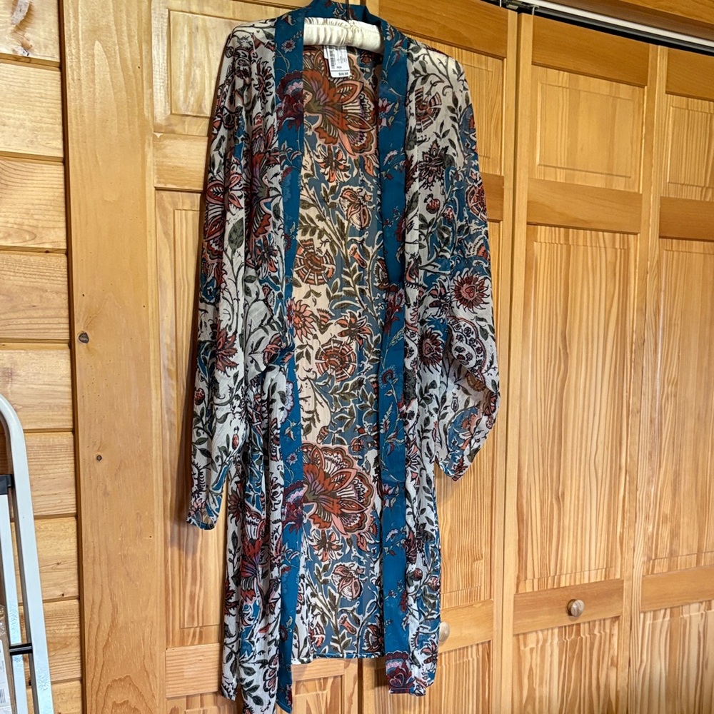 Floral Kimono Robe - Blue and Brown
